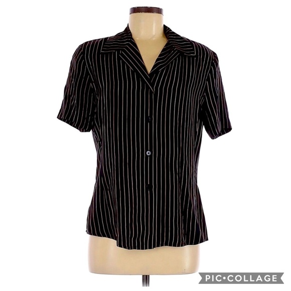 Linda Allard Ellen Tracy Silk Striped Button Up - Picture 1 of 3